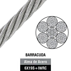 Cable de acero galvanizado de 6 cordones por 19 fibras, con alma de acero / tipo barracuda