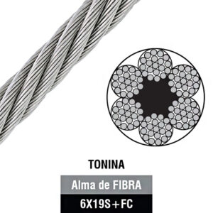 Cable de acero galvanizado de 6 cordones por 19 fibras, con alma de fibra / tipo tonina